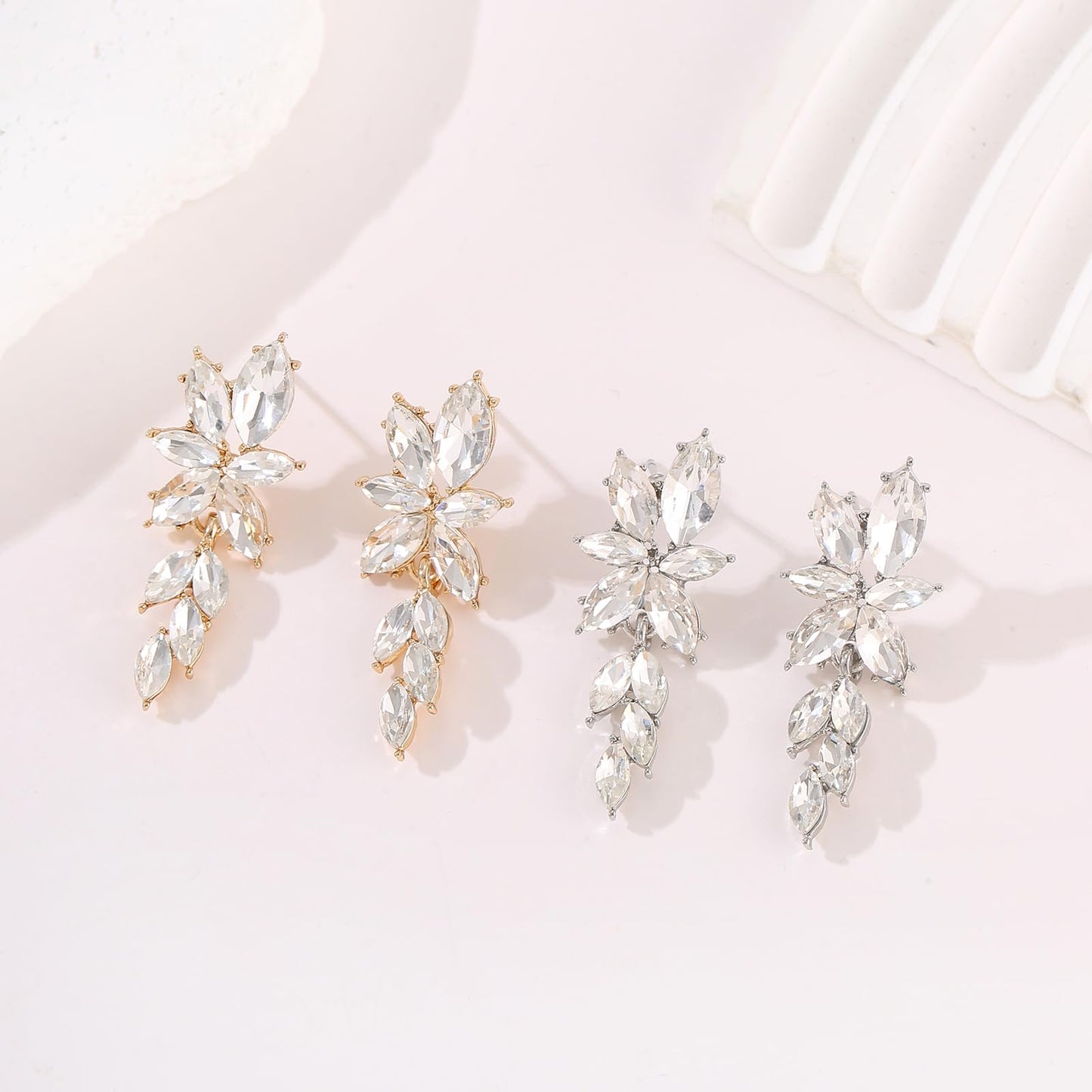ATIMIGO Elegant Silver Rhinestone Dangle Earrings Cluster Crystal Wedding Bridal Earrings for Brides Bridemaids Formal Prom Statement Drop Earrings for Women