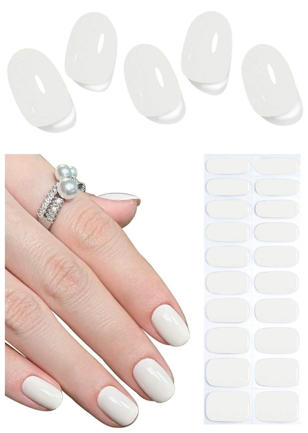 Semi Cured Gel Nail Strips, Milky White 20pcs Adhesive UV Sticker, Wraps for Home Manicure DIY