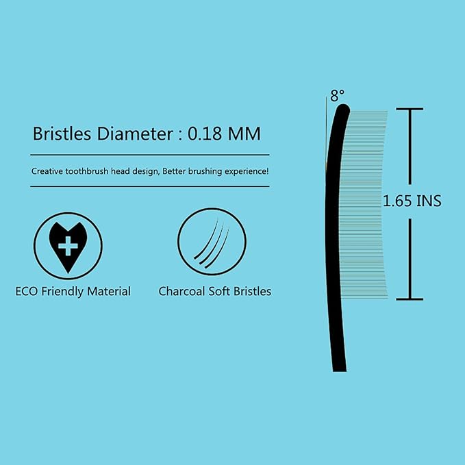EasyHonor Huge Head Toothbrush, with Medium Soft Britles for Adult. (Charcoal Bristles,8 Packs)