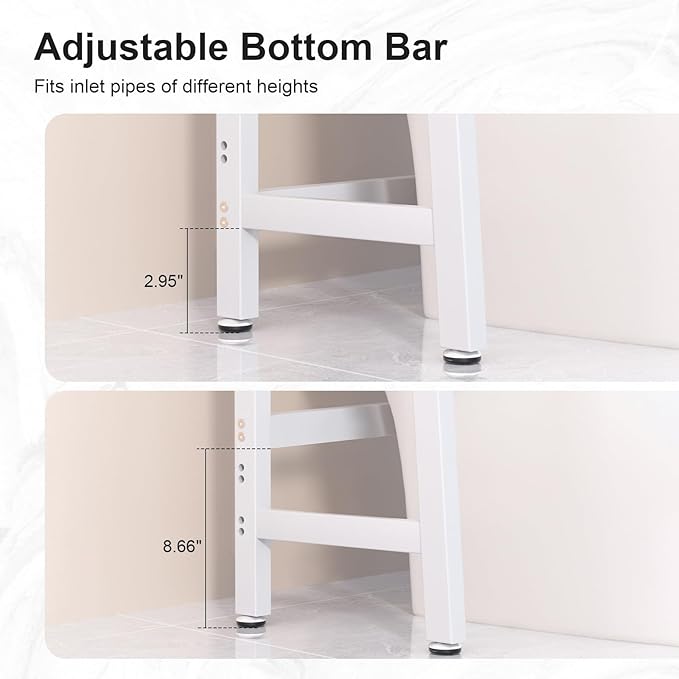 VASMIA Over The Toilet Storage,Bamboo 3-Tier Bathroom Organizer Over Toilet Storage Cabinet,Freestanding Space Saver with 3 Hooks White