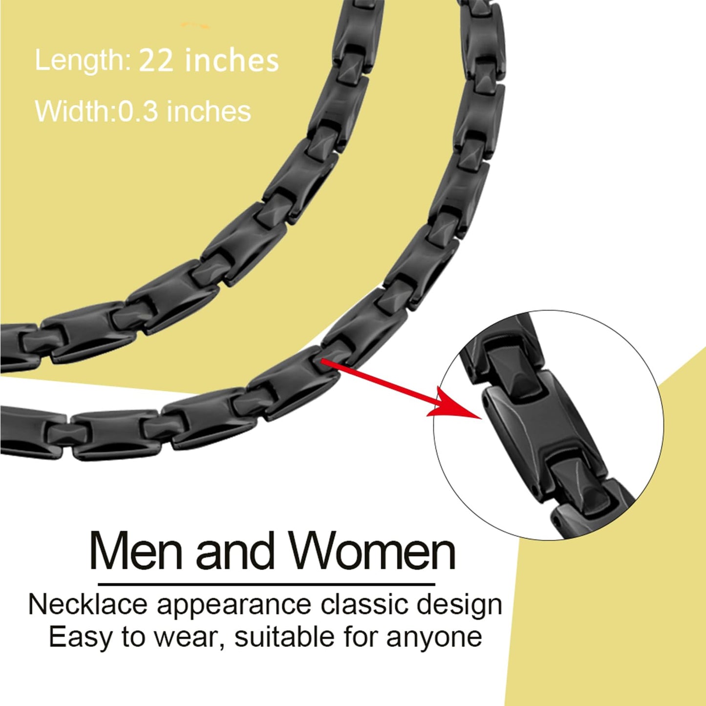 KYOSI Titanium Magnetic Necklace for Men Magnet Jewelry Mens Womens Necklace Unisex Links 22 inches Adjustable Size
