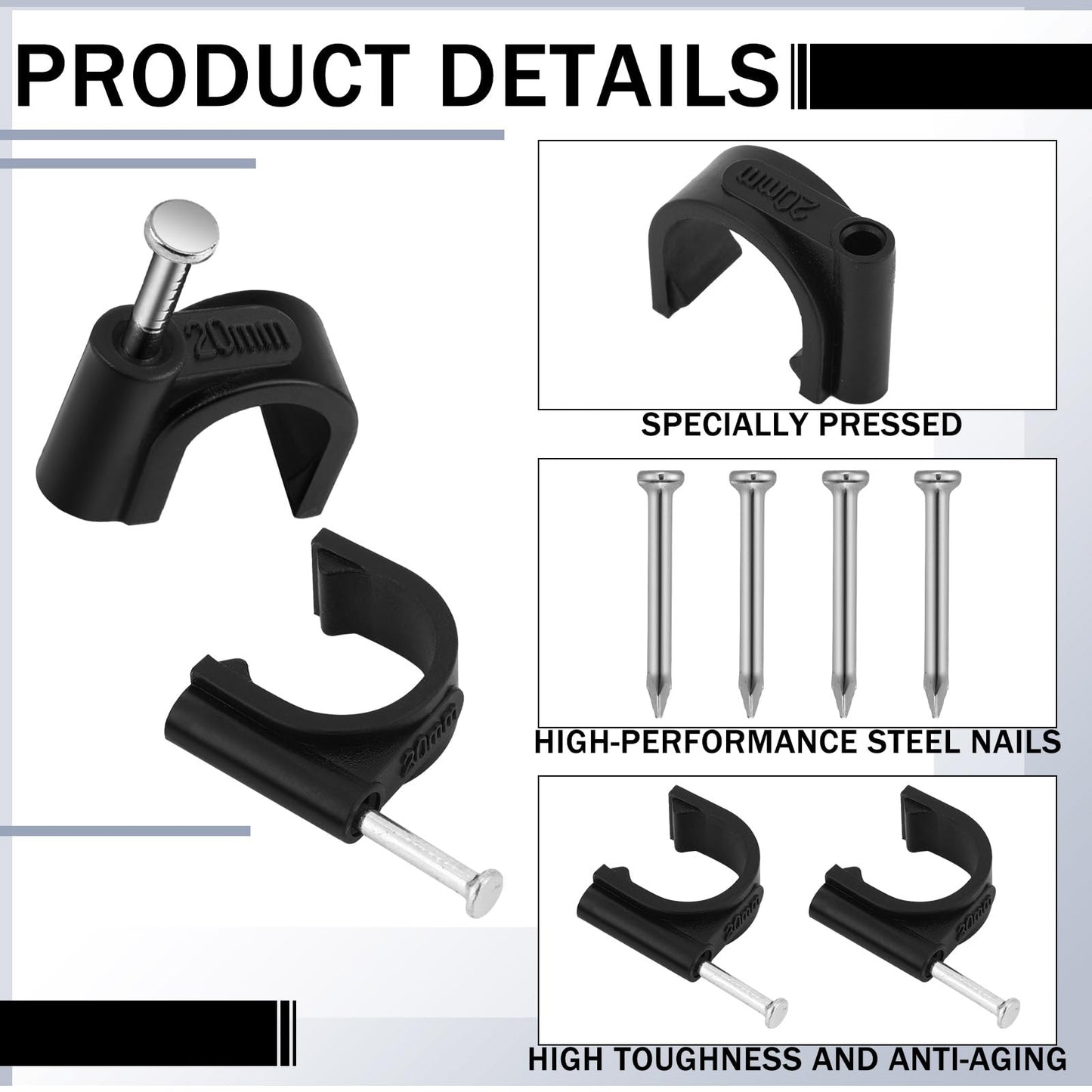Leriton 100 Pcs Drip Irrigation 1/2" and 5/8" Tubing Mounting Clips, Firm and Easy to Install, Drip Irrigation Kit Connector, Black