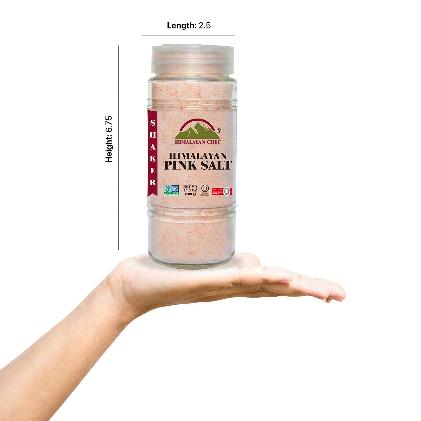 Himalayan Chef Himalayan Salt, Fine Glass Shaker - 6 Pcs, Pink, Glass Shaker (105 oz), 1.1 Pound (Pack of 6)