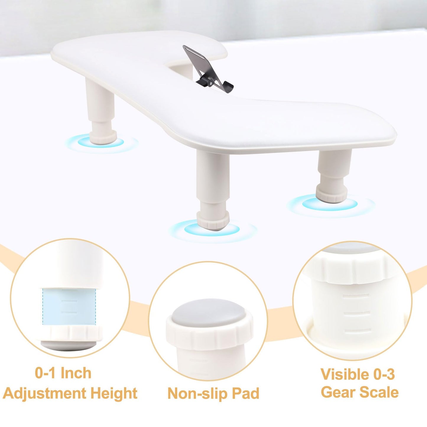 Arm Rest for Nails Tech with a Build-in Phone Holder,U shaped Adjustable Base Manicure Nail Hand Rest Stand Pillow Cushion (White)