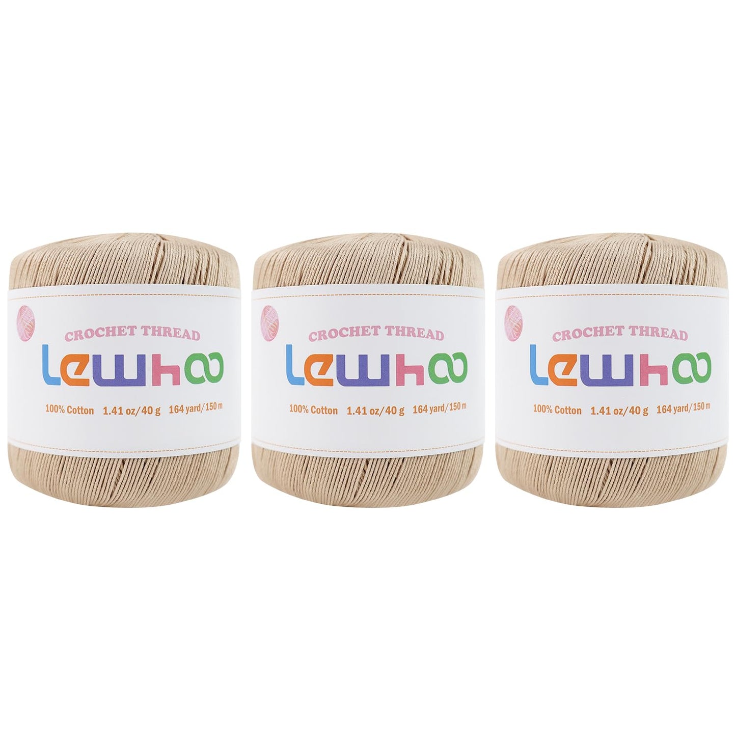 Lewhoo Size 3 Crochet Thread, 3 Pack Lace Yarn Ball 100% Cotton, 40g Each Ball Crochet Yarn for Hand Embroidery Natural