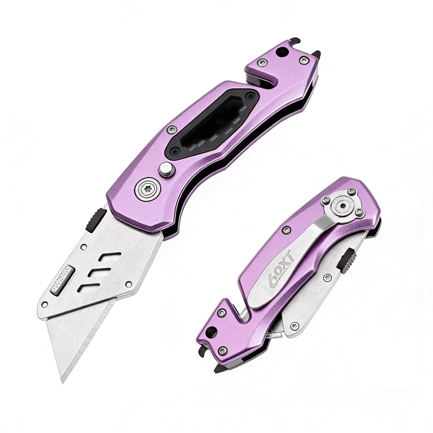 Utility Knife Folding Safety Lock Quick Change with 10 Extra SK5 Replacement Blade Lightweight Aluminum Handle & Pocket Clip Multi-Use Box Cutter Office Home Art Diy Great Gift Choice (UPG.V.Purple)