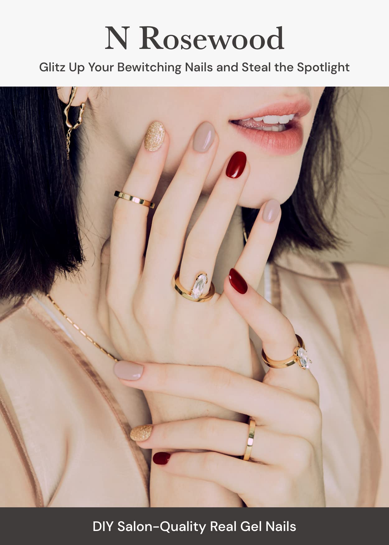ohora Semi Cured Gel Nail Strips (N Rosewood) - Red, Solid, Works with Any UV/LED Lamps, Salon-Quality, Long Lasting, Easy to Apply & Remove - Includes 2 Prep Pads, Nail File & Wooden Stick