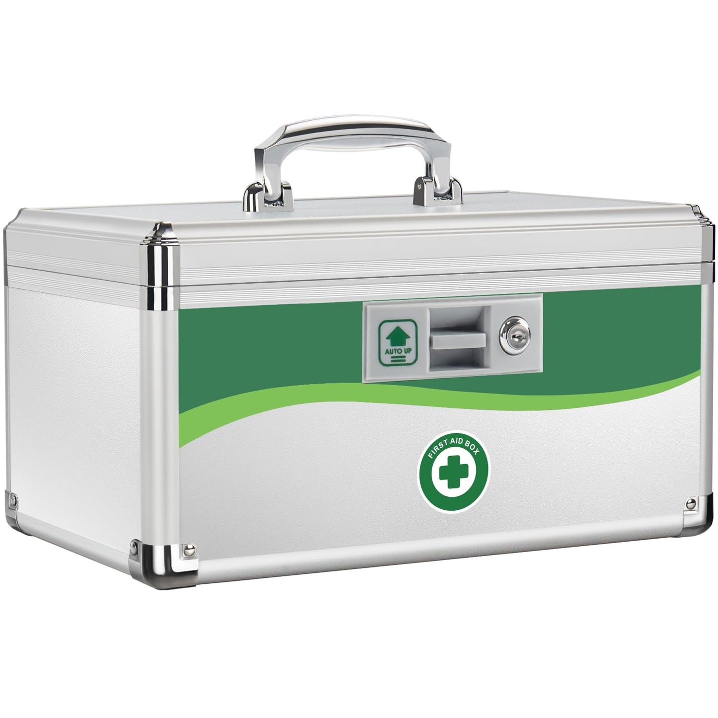 Medicine Lock Box, First Aid Safe Medication Storage Box, Layered Aluminum Daily Medicine Lockable Box with Key (Size-Large 14 * 8.5 * 7.5inch)