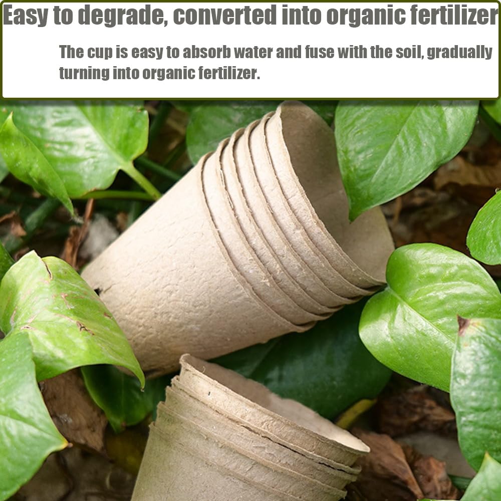 Fancypost 130 Pcs 3.15 Inch Organic Peat Pots with Drainage Holes - Biodegradable Seed Starter Pots for Seedlings, Plants & Garden Germination - Includes 130 Planting Labels