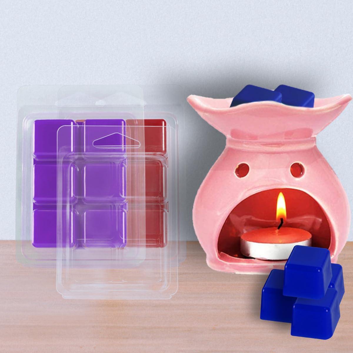 150 Packs Wax Melt Clamshells Molds, Clear Empty Plastic Cube Tray for Wickless Tarts Candles (Clear).