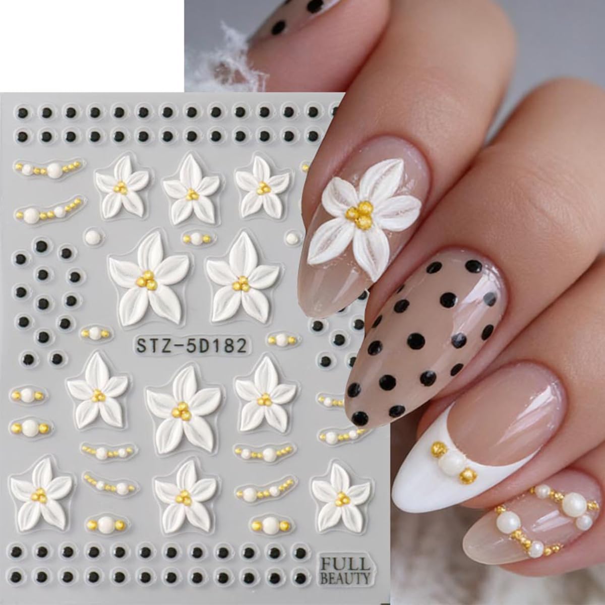 4Psc Summer Flower Nail Art Stickers 5D Embossed Self-Adhesive Hawaiian Floral Nail Stickers Hibiscus Flowers Nail Decals French Design Nail Decoration Supplies for Women DIY Manicure