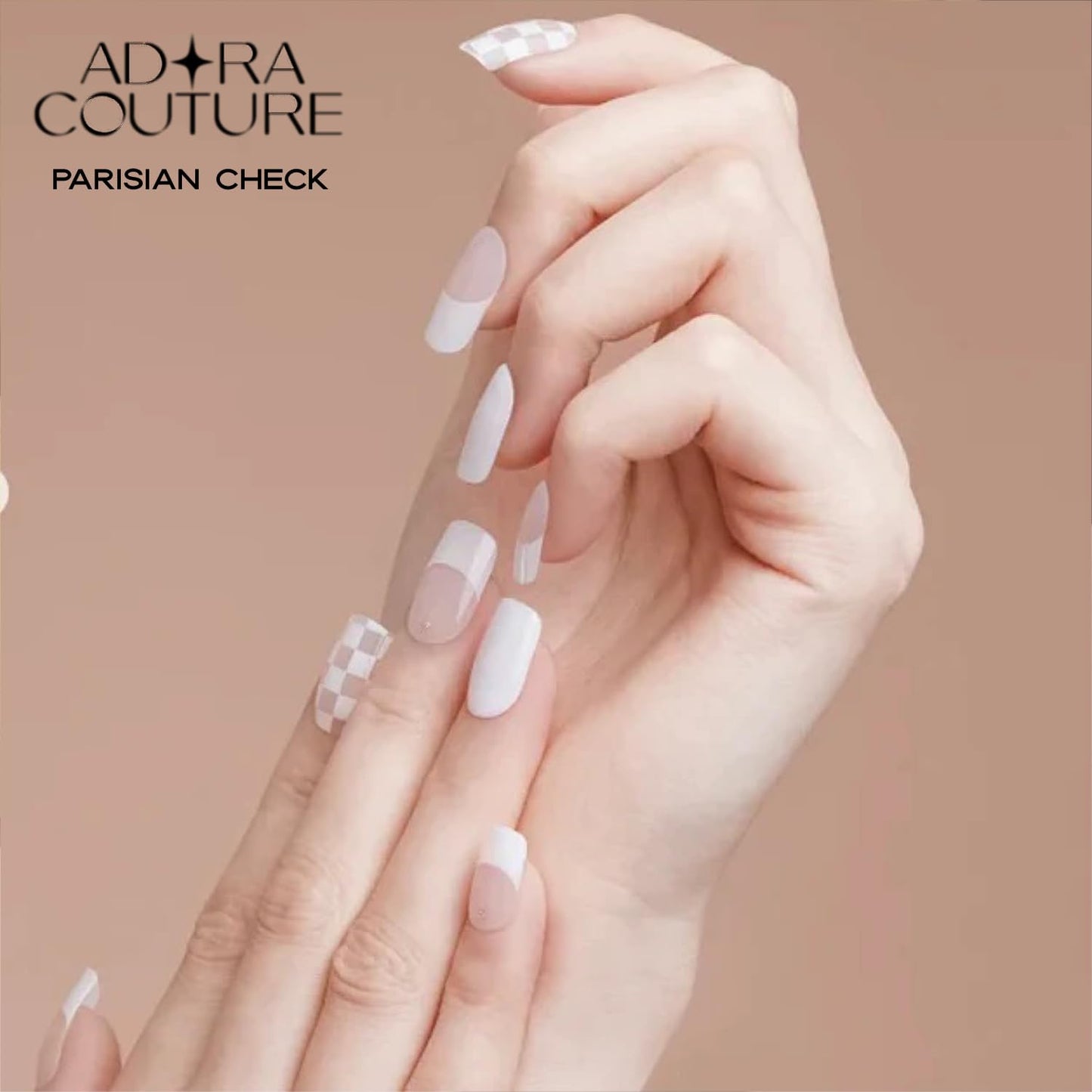 Adora Couture Semi Cured Gel Nail Strips with 20 Pieces - UV Gel Stickers, Manicure Kit, Easy Application Wraps Includes Prep Pads, Nail File, Wooden Stick - UV Light Required (Check White)