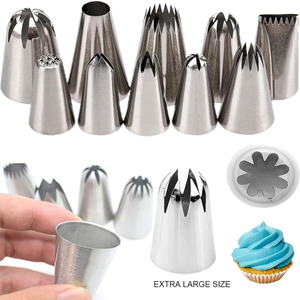 MDLJG 25 Pcs Extra Large Piping Tip Set, Stainless Steel Frosting Piping Kit,Pastry Cake Decorating Tips Baking Tools For Cookies Cupcake Decorating Kit (902 234 113 1M 190 D63 1D 9FT 1C R16L)