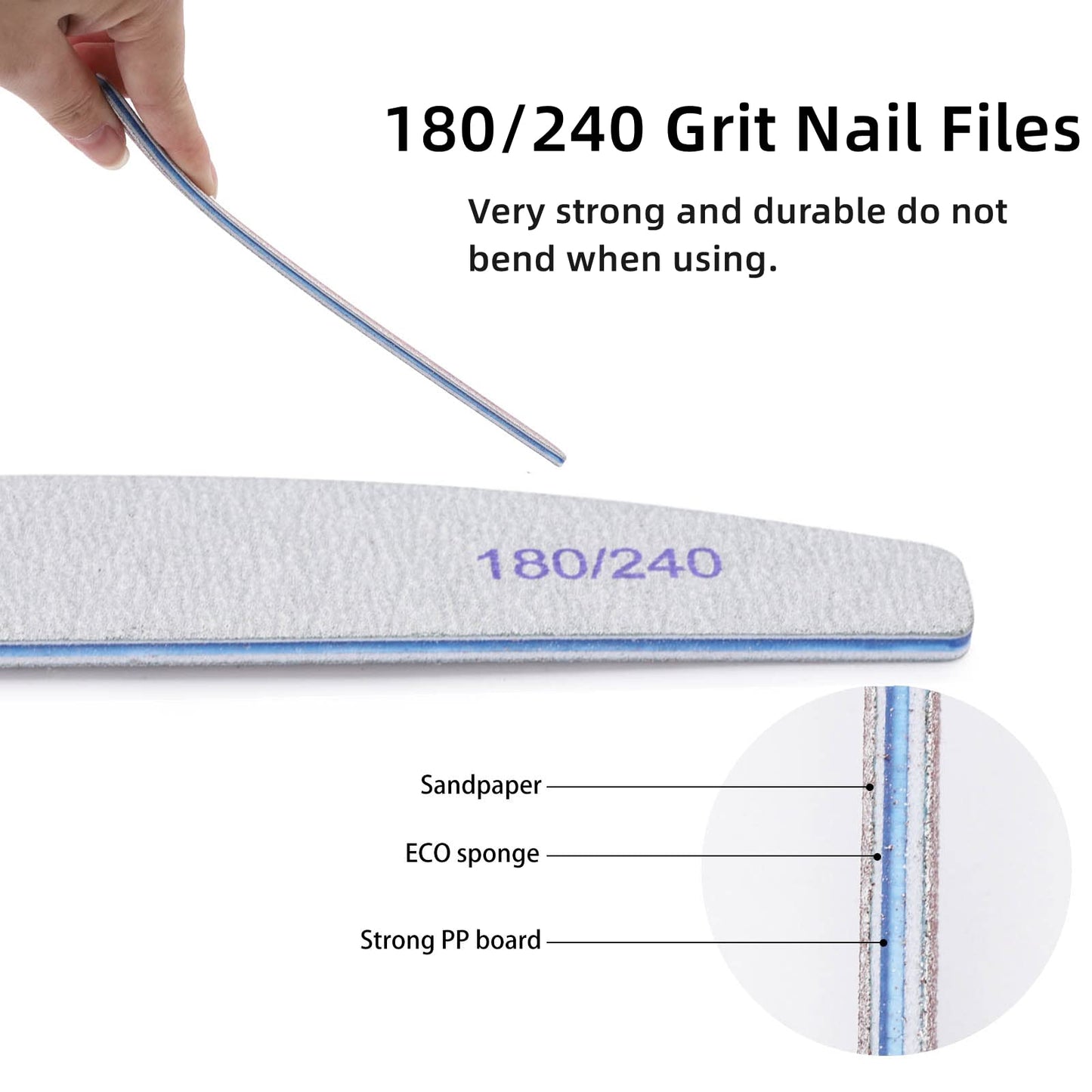 50 Pieces 180/240 Grit Nail Files for Natural Nails, Fingernail Files Double Sided Emery Boards for Nails