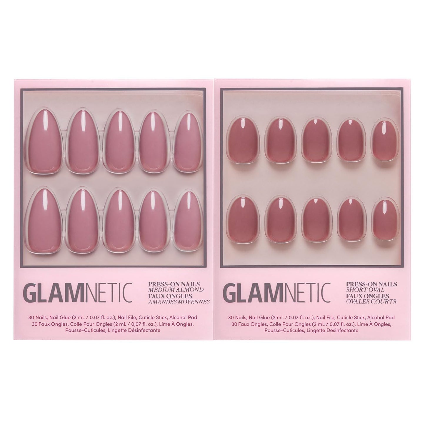 Glamnetic Press-On Nails Bundle - Mauve Wife & Fall Mauve | 2 Muted Purple Fake Nails in Medium Almond & Short Oval | Durable, Salon-Quality Nail Kits