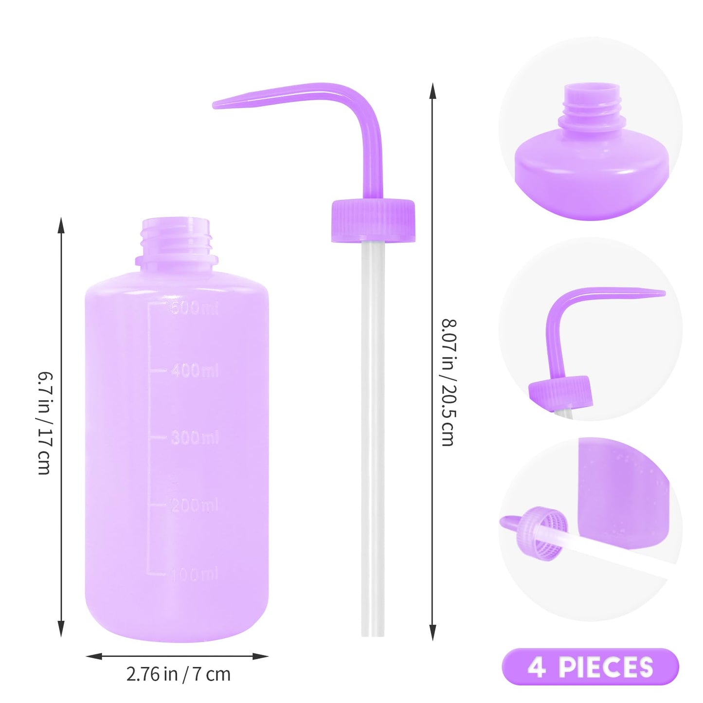 Grosun 4 Packs Tattoo Wash Bottle Water Squirt Squeeze Diffuser Bottles (Purple, 500ml)