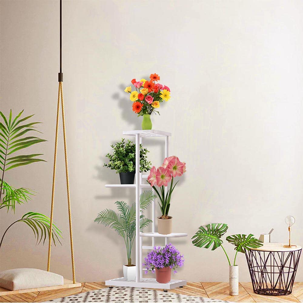 MTB Garden 4 Tier Metal Plant Stand for Indoor Outdoor Flower Pot Display Planter Shelf, White