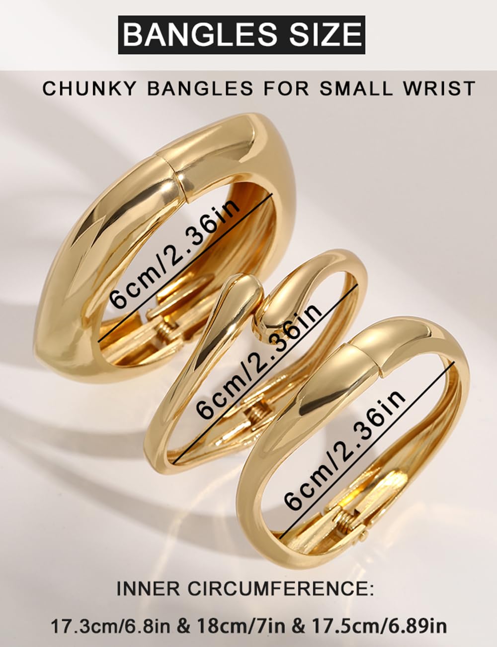 Chunky Gold Bangle Bracelets for Women, Dainty 14k Gold Plated Big Stackable Bangles Set, Trendy Cuff Bracelet Stack Non Tarnish Summer Beach Jewelry Valentines Gifts for Wife Mom