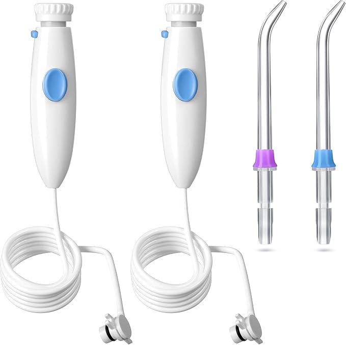 BBTO Oral Hygiene Accessories Standard Water Hose Plastic Handle with Water Flosser Replacement Jet Tip, Compatible with Waterpik Oral Irrigator WP-100 WP-300 WP-660 WP-900 (4 Pieces)