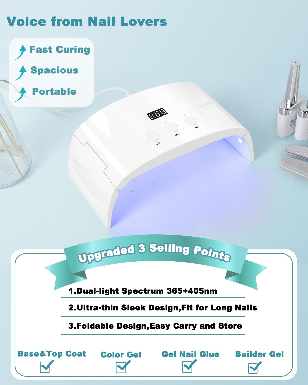 Lotifie UV Led Nail Lamp Spacious Foldable Curing Light Dryer for Gel Nails Polish(White lamp pro)