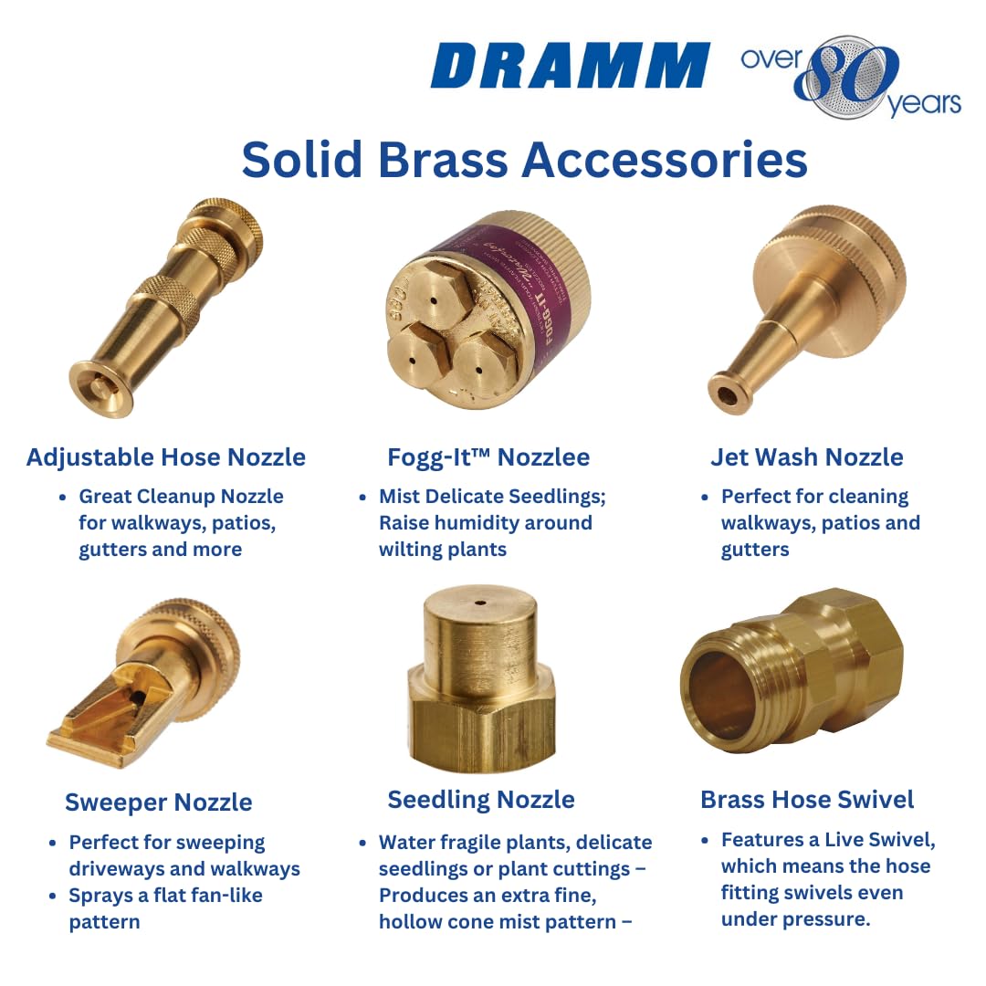 Dramm Heavy Duty Brass Jet Spray Hose Nozzle – High Pressure Garden Hose Attachment for Cleaning Patios, Walkways & Gutters