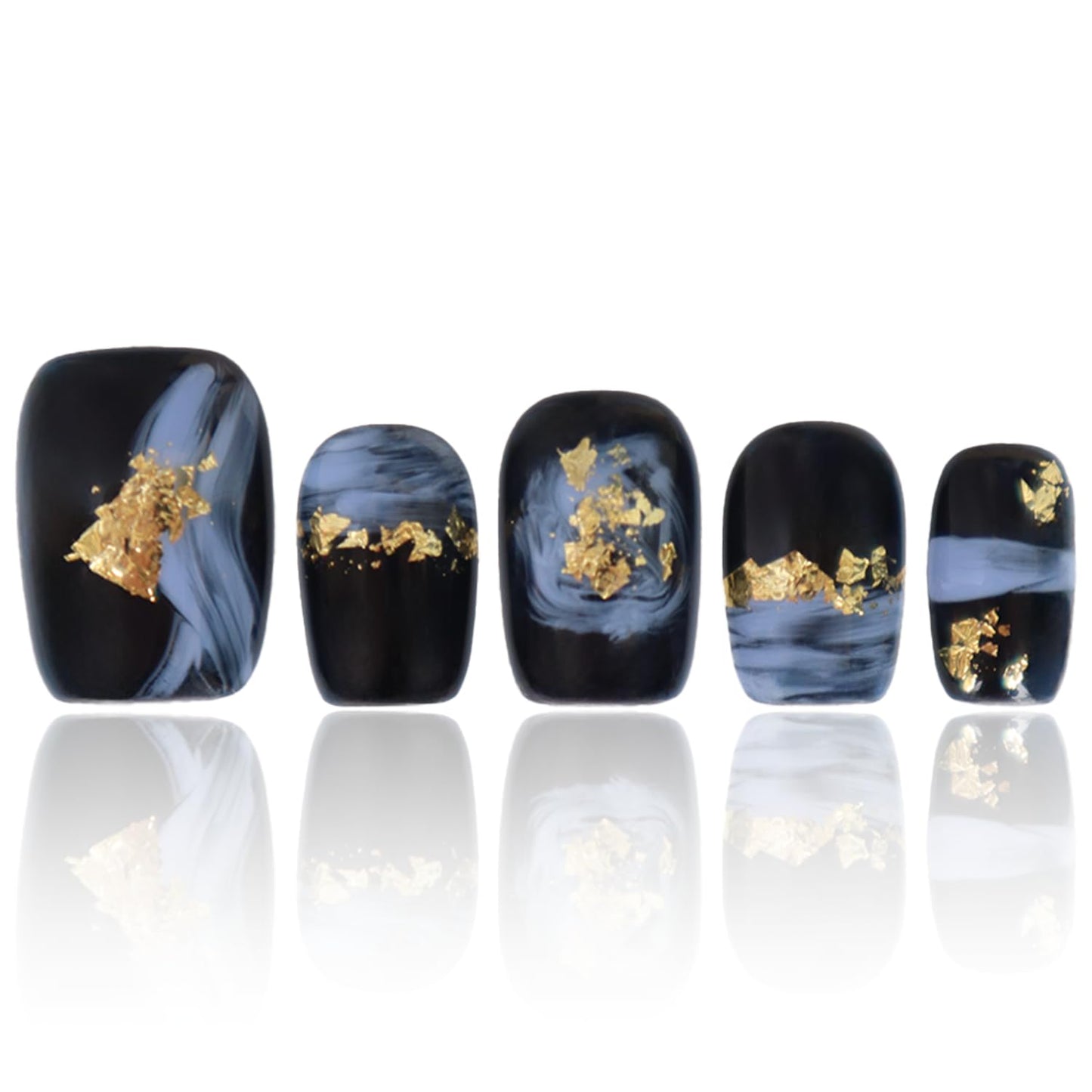 Handmade Press On Nails Short Square Black Press On Nails Gifts For Women Glitter Long Lasting Nails COOLYOUNG Acrylic Nails, 10 PCS, Size M