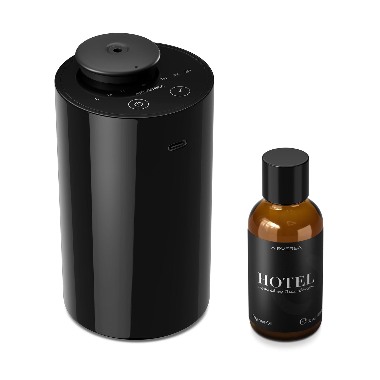 Waterless Essential Oil Diffuser Starter Kit with 30mL Hotel Scent Fragrance Oil Inspired by Ritz Carlton, Battery Operated Mini Scent Air Machine Portable Diffuser for Home Car Office, Black AN6