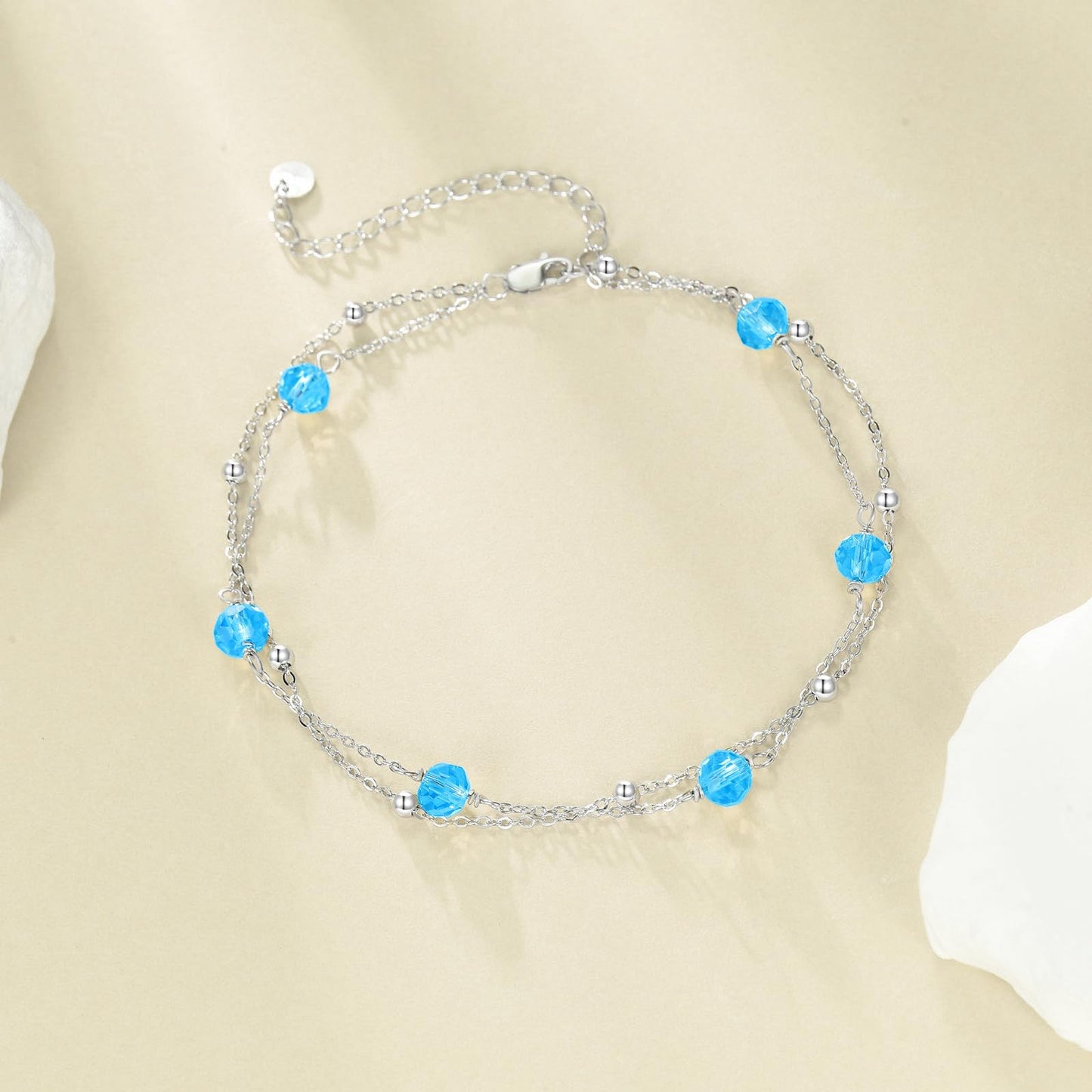 CRMAD March Birthstone Anklet Anklet for Women Sterling Silver Beach Jewelry Gift for Women (mar, anklet 9+2'')