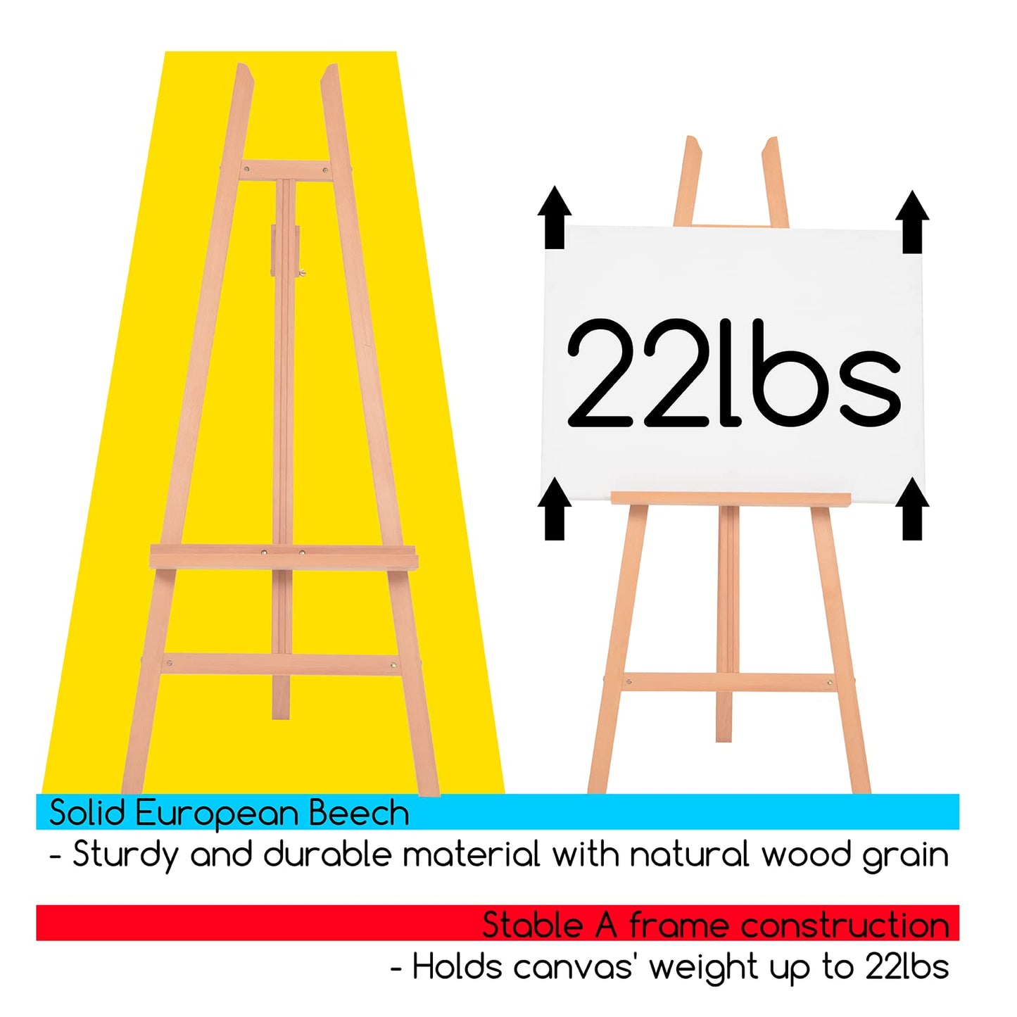 MEEDEN Art Easel Stand for Display - Adjustable Beech Wood Floor Easels for Painting, Holding Canvas up to 60", Ideal for Artist, Adults Painting Canvas, Drawing, Signs - Middle