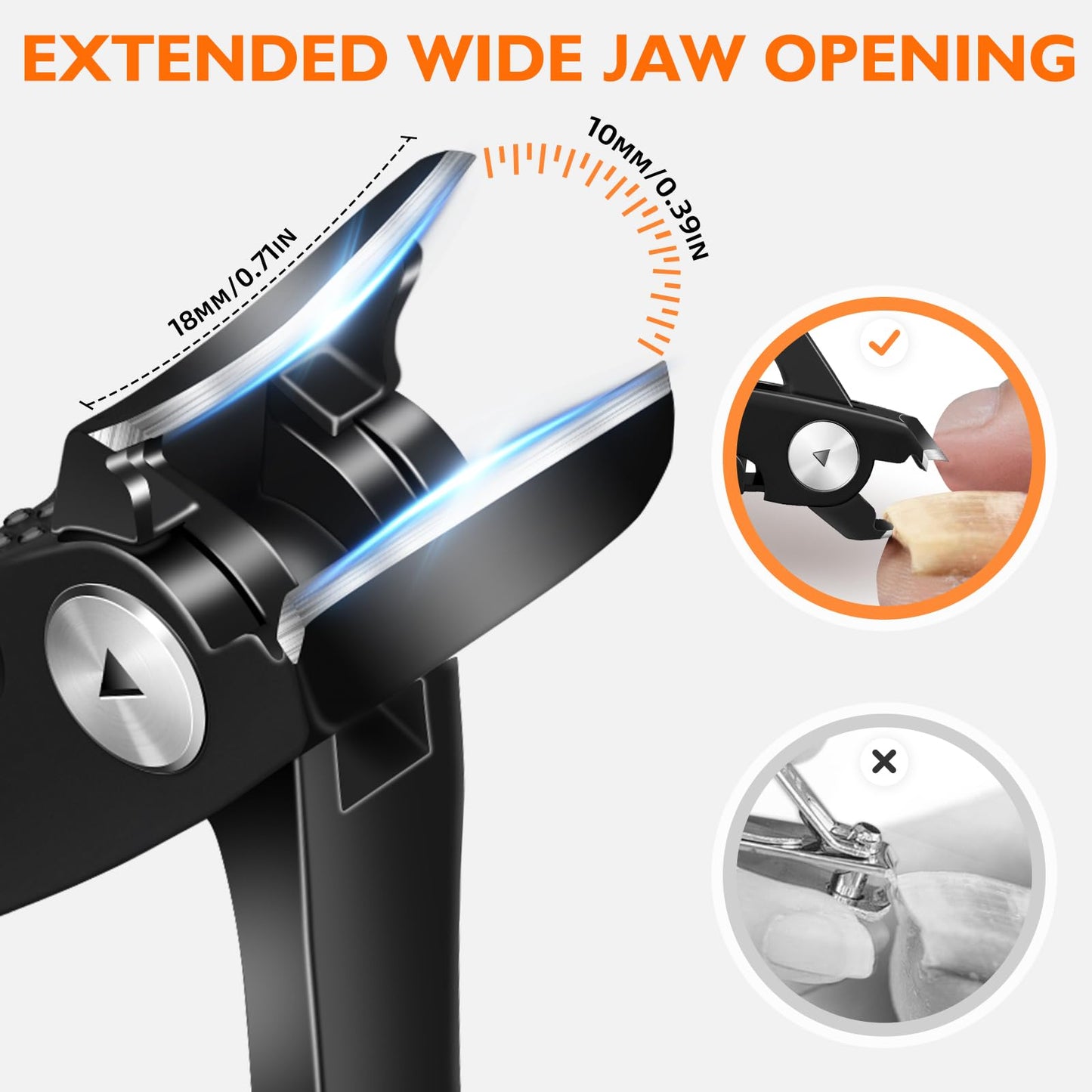 Slanted Nail Clippers for Men Thick Ingrown Nails, Large Toenail Clippers for Seniors with Wide Jaw Opening, Heavy Duty Long Handled Nail Cutter