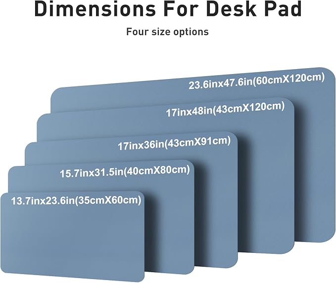 Aothia Faux Leather Desk Mat – Large Mouse Pad, Non-Slip PU Leather Blotter, Waterproof Writing Surface for Office and Home (Denim Blue, 47.2" x 23.6")