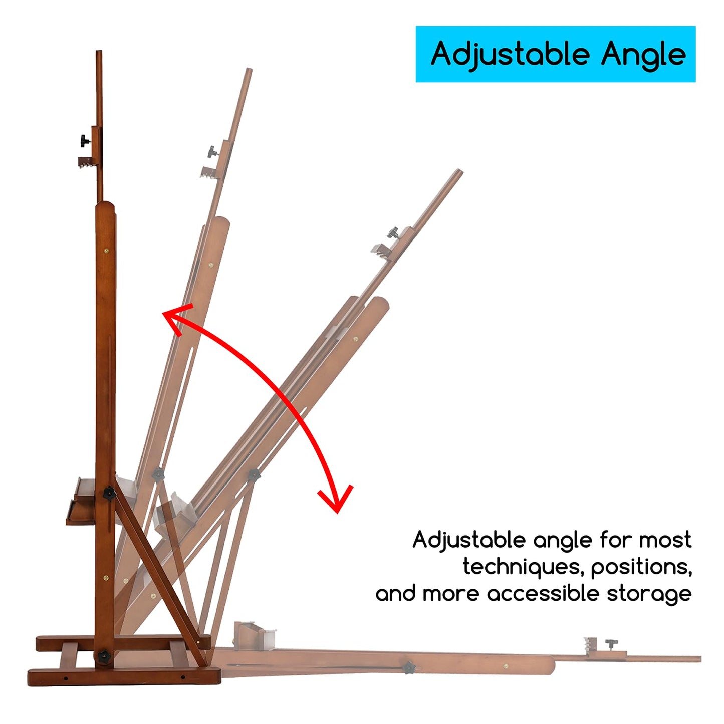 MEEDEN Art Painting Easel 67" to 95"H, Hold Canvas to 48", Artist Beech Wood H-Frame Easel Stand, Adjustable Studio Floor Paint Easel with Storage Tray, Professional Easel for Artists & Adults, Walnut