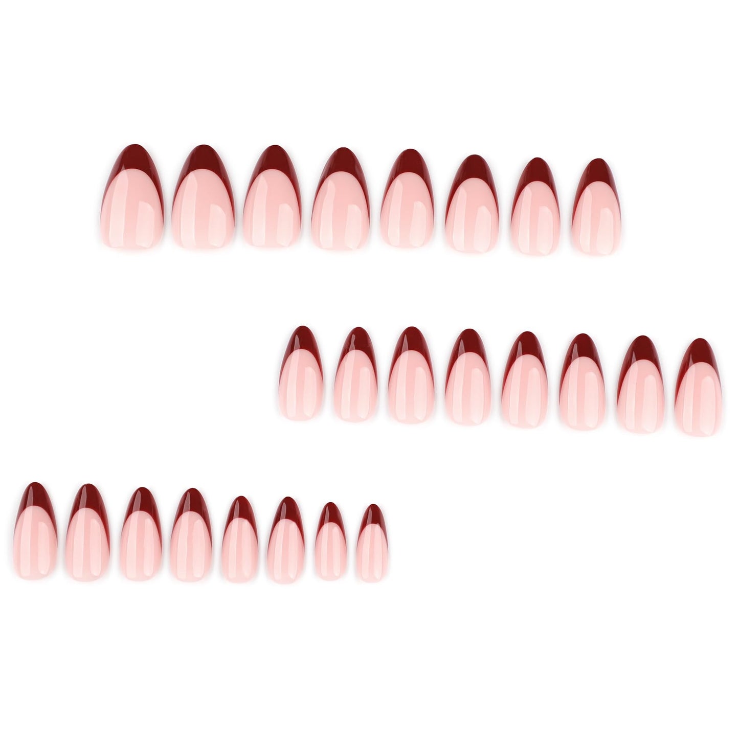 CTTHNBD Press on Nails Almond Medium - Wine Red French Tip Fake Nails - Glossy Full Cover Stick on Nails Press Ons - for Women Manicure 24 Pcs