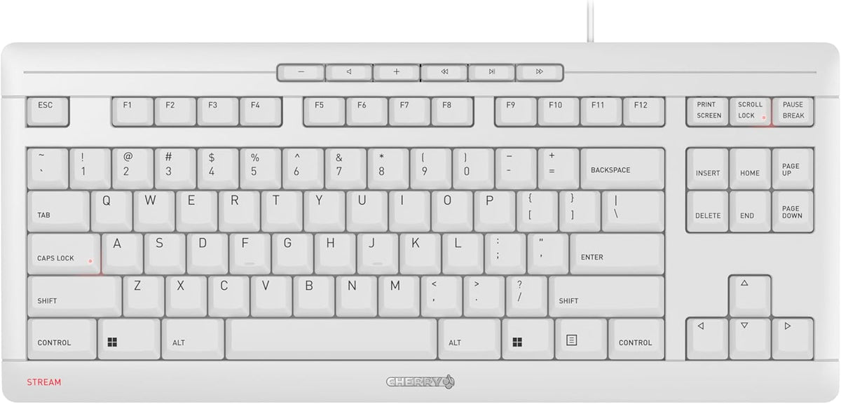 Cherry Stream Keyboard TKL Wired USB Keyboard TenKeyLess Compact Version Without Number Pad. Super Silent Keystroke. Ideal for Office and Industrial Use. White
