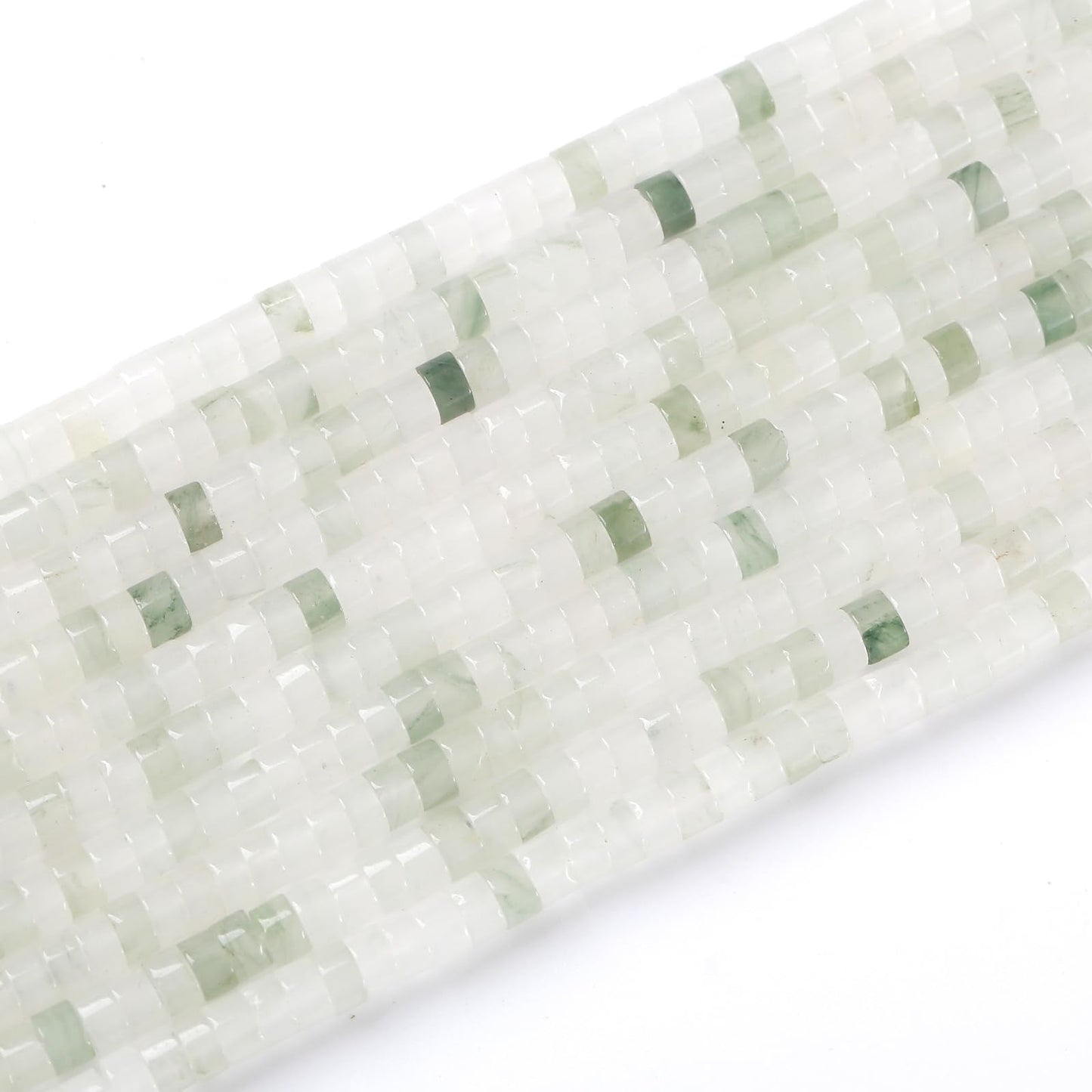 150pcs 2x4mm Natural Green Ice Jades Stone Tube Shape Beads Loose Flat Round Cylinder Flat Spacer Green Stone Beads for Bracelet Earrings Jewelry Making