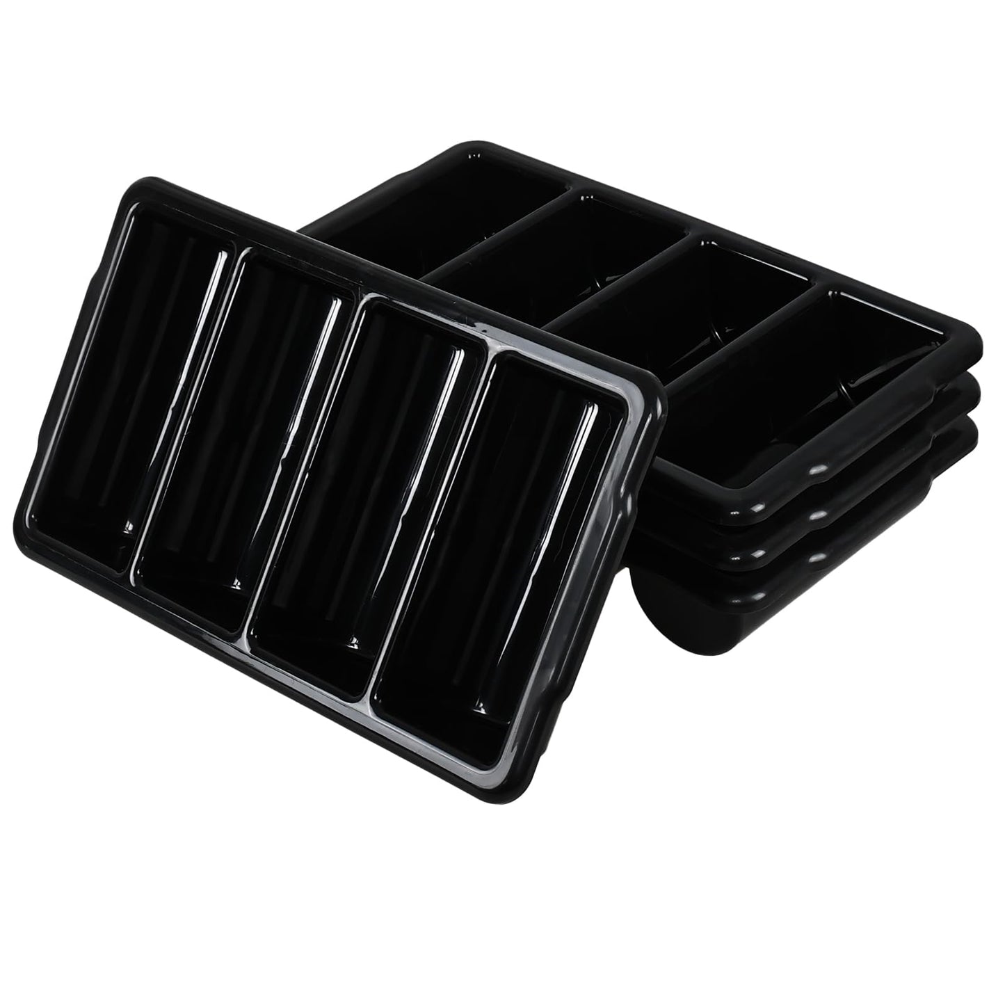 Loiycg 4 Compartment Cutlery Bin, Set of 4 Restaurant Silverware Tray Plastic, Black