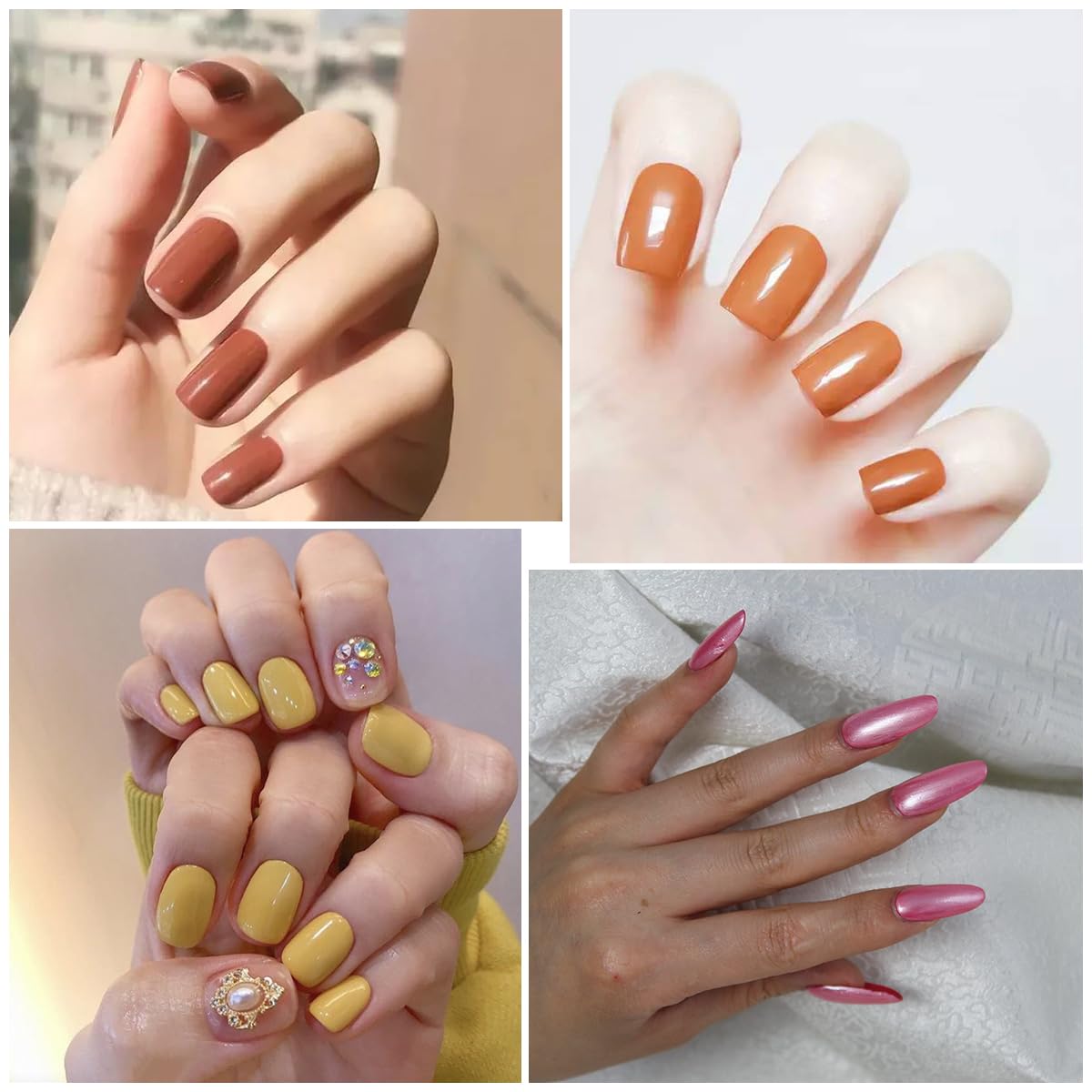 YECIRALA 20 Sheets 280 Pieces Solid Nail Polish Strips for Women Girls - Gel Stickers Full Wraps in Pink Brown Orange With File - Stick On Nails