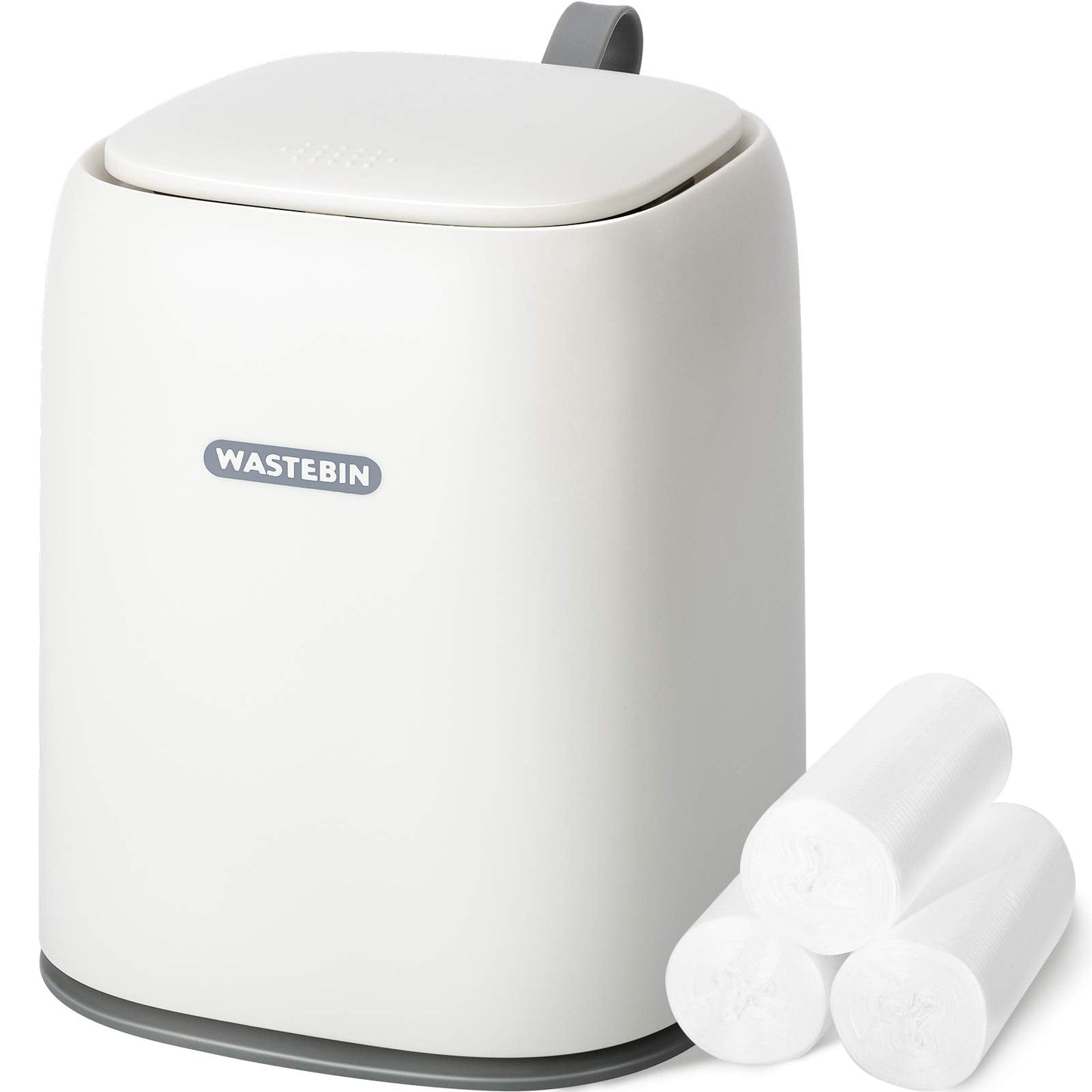 XCX Mini Countertop Trash Can with 3 Rolls of Trash Bags, Waste Can with Press Type Lid, 1.5 L / 0.40 Gal Wastebasket Dispenser, Bin for Coffee Table, Bathroom Vanity Top (White)