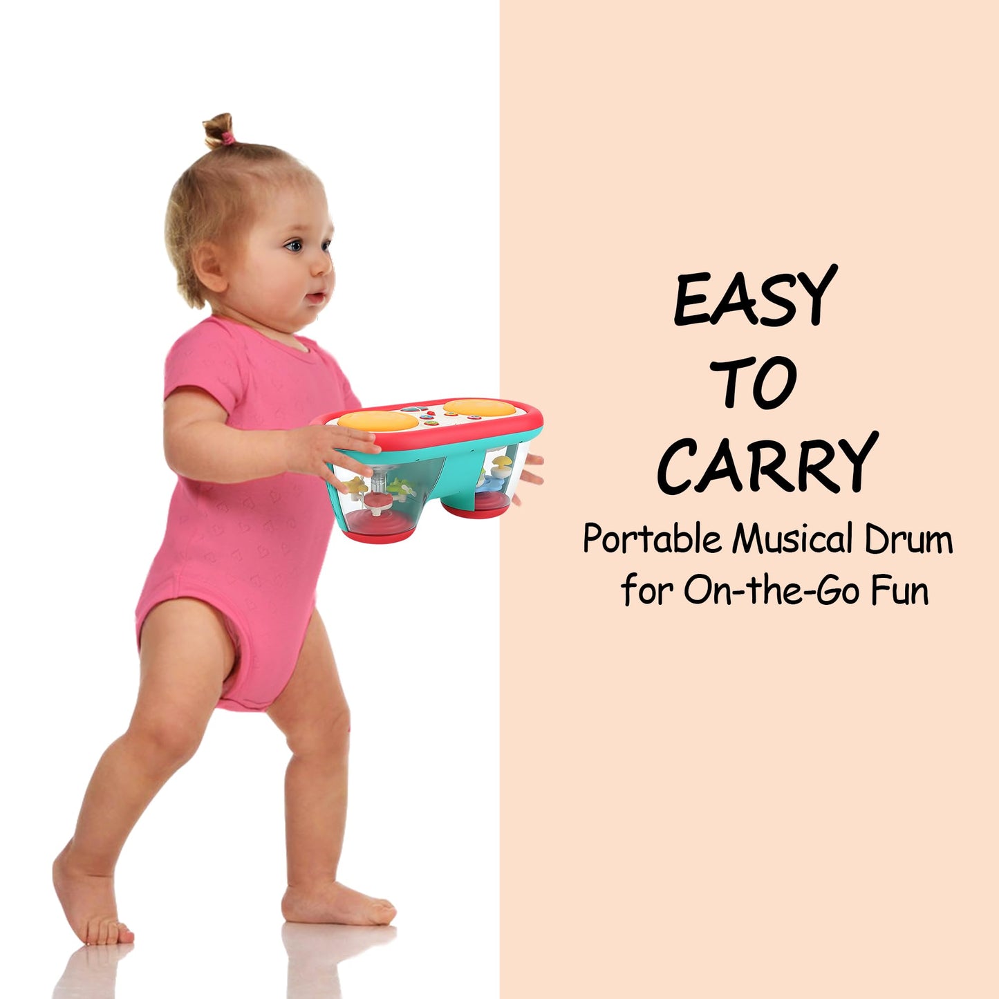 ROHSCE Montessori Sensory & Musical Baby Bundle: Textured Turtle Balls & Drum Musical Learning Infant Toys