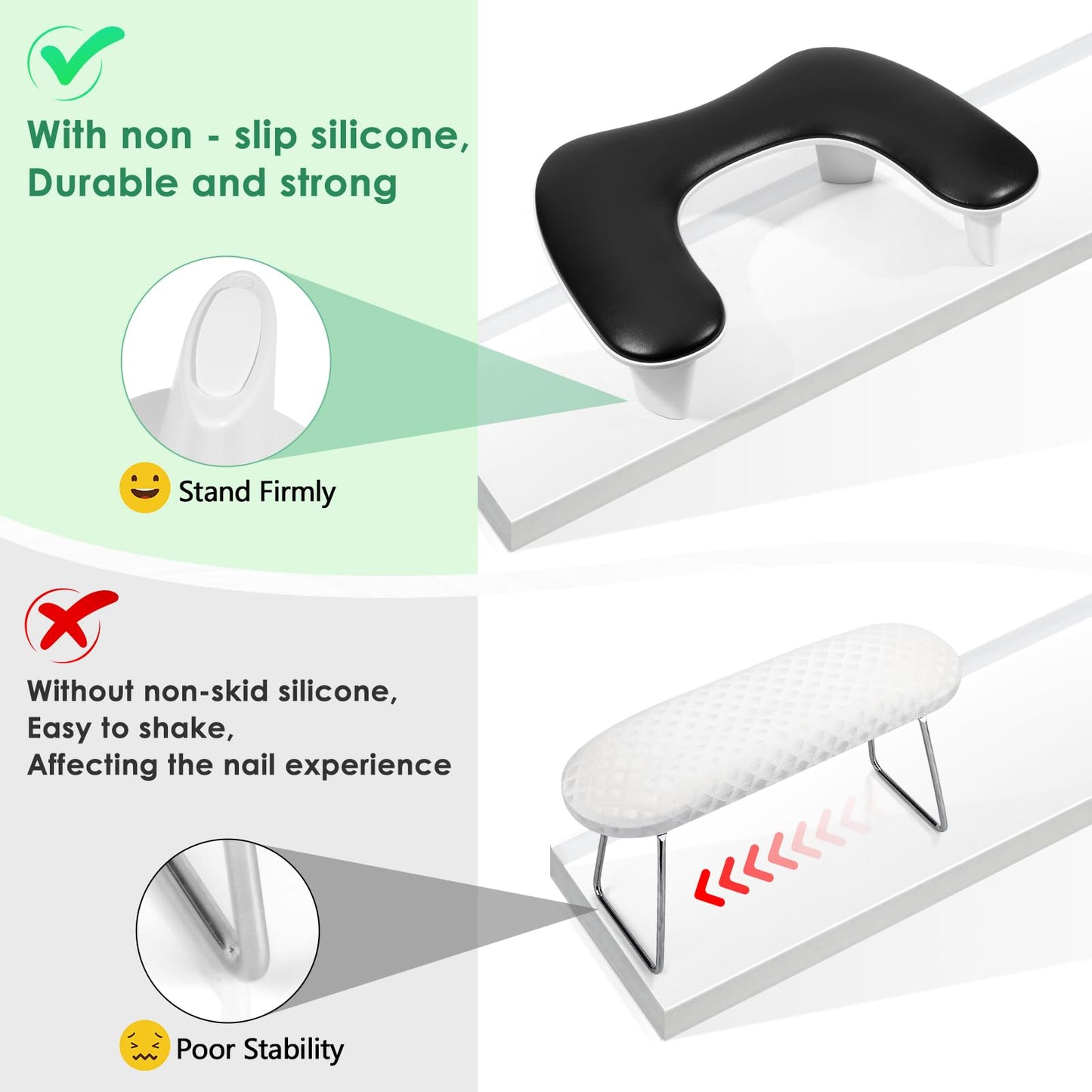 LIONVISON Arm Rest for Nails Tech U Shaped - Comfortable Manicure Nail Hand Rest Pillow Cushion, PU Leather Nail Armrest Stand for Acrylic Nail Art Tech, Quick Installation, Black