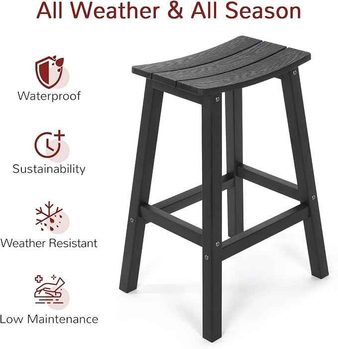 Stoog All-Weather Bar Stools Set of 4, 28" Height Outdoor Bar Stools, Low Maintenance, for Patio, Deck, Kitchen Counter, and Garden, Black