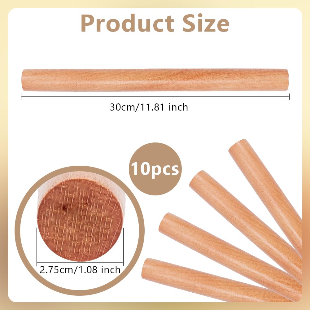 OLYCRAFT 10pcs Wood Rolling Pins 11.8 inch Clay Rolling Pins 1.1 inch Diameter Classic Wooden Rolling Pins Natural Wood Texture Rollers Wood Clay Roller for Clay Modeling Pottery Tools