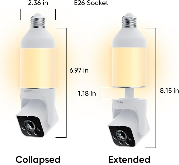 WYZE Bulb Cam Security Camera, 2K HD Outdoor Light Bulb Camera, Color Night Vision, Dimmable LED Bulb, Motion Detection, Siren Alarm, Works w/Alexa/Google Assistant. Free Expert Support