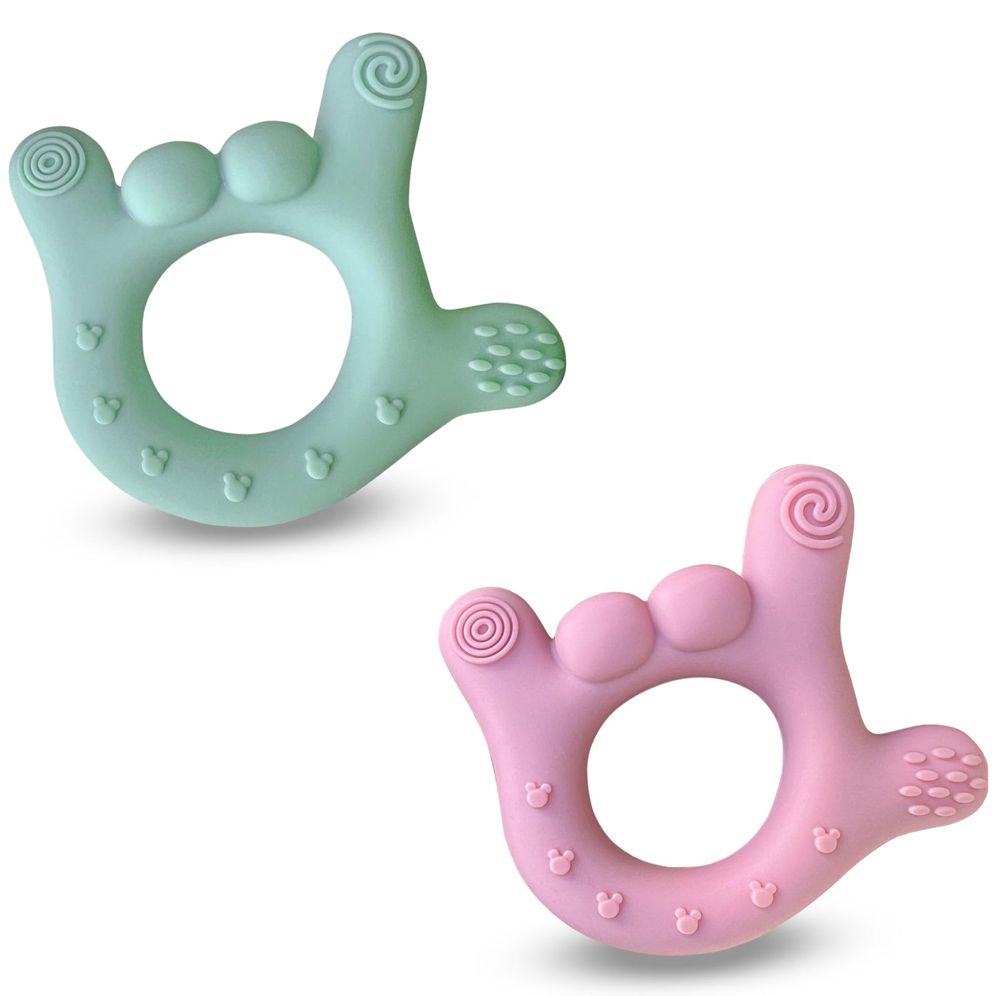 Set of 2 I Love You Silicone Hand Teether, Teethers for Babies 3-6 Months, Soft Teething Toys 6-12 Months bpa Free, Massaging Teething Relief