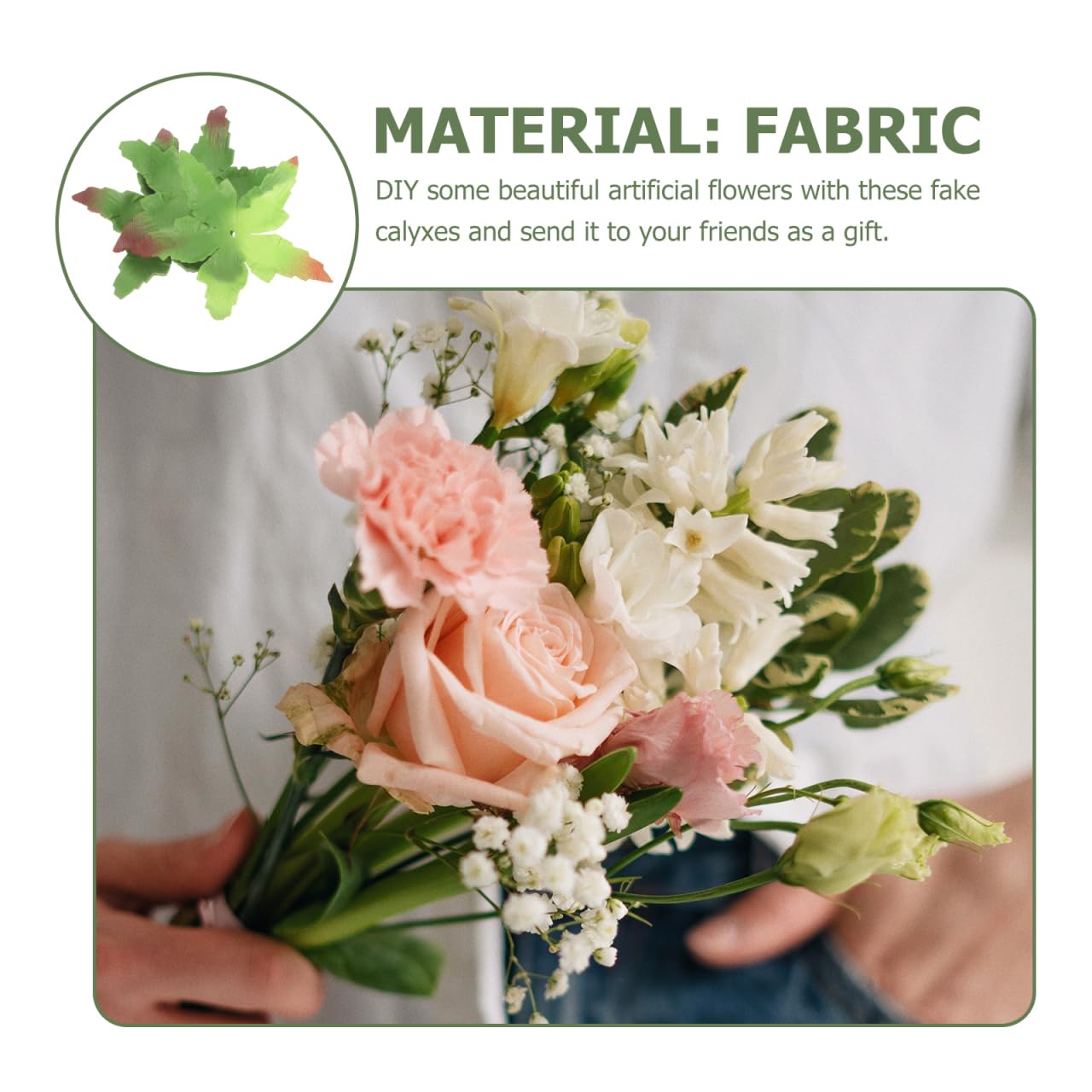 EXCEART Artificial Flower Sepals 150 Pcs DIY Calyxes for Floral Arrangements and Crafting Supplies Realistic Fabric Sepals for Wedding Decor and Handmade Flowers