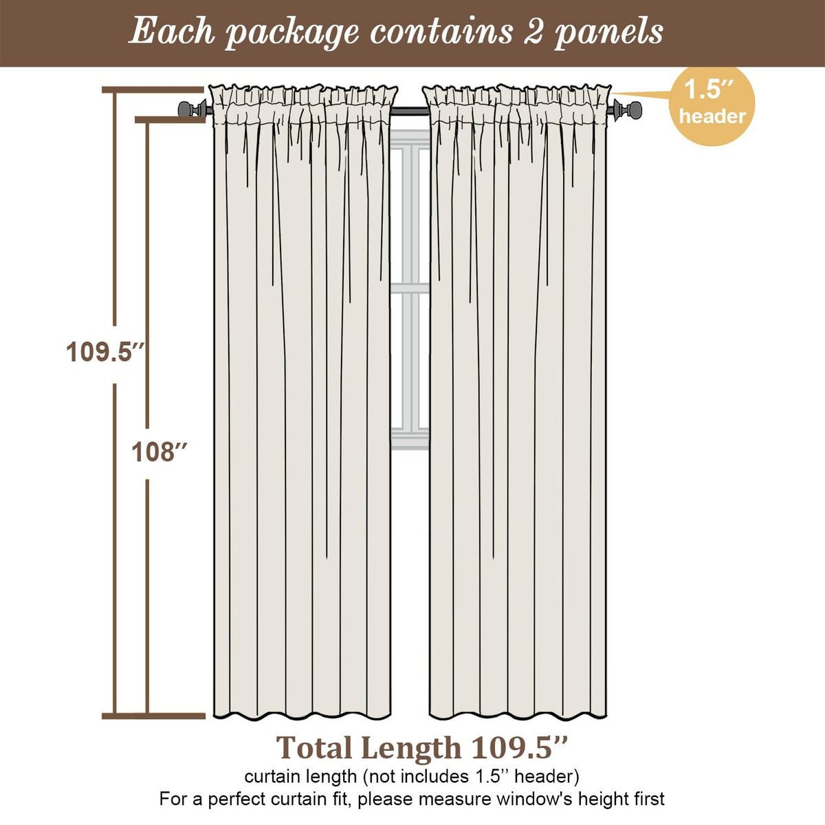 Extra Long Taupe Sheer Curtains 108 Inches Long 2 Panels (2 Count)