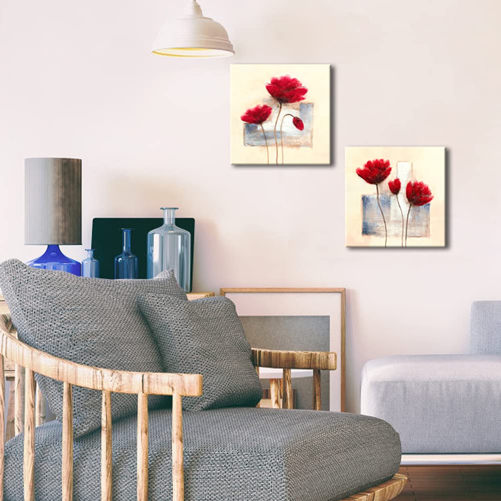 Wieco Art Charming Spring Modern 2 Panels Stretched and Framed Giclee Canvas Prints Artwork Abstract Floral Oil Paintings Style Picture Photo on Canvas Wall Art for Bedroom Home Decorations
