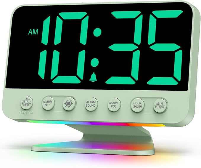 Odokee Digital Alarm Clocks for Bedrooms with Large Bold Number | Electric Desk Clock with Night Light & Brightness Dimmer - Loud Alarm for Heavy Sleepers with Adjustable Volume - Sage Green