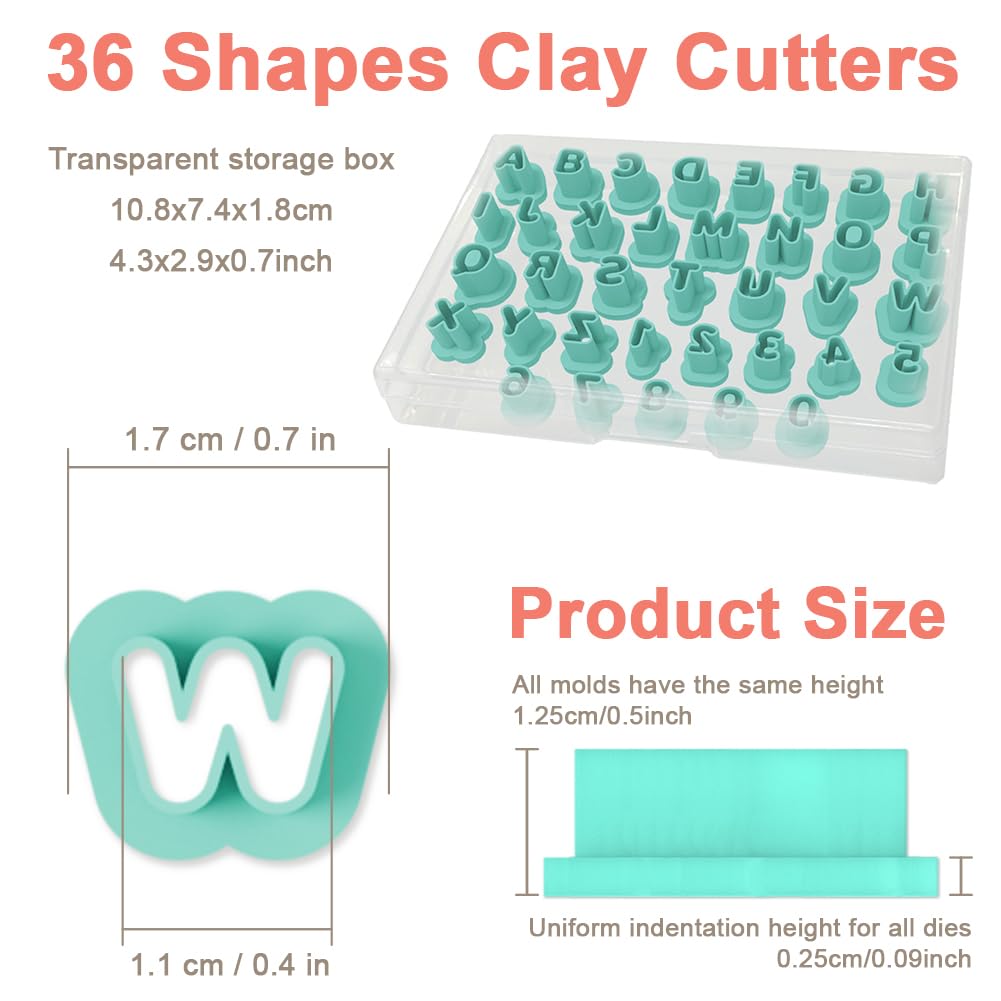 ACRNIGHEET 26pcs Alphabet Shape and 10pcs 0-9 Number Clay Cutters, Polymer Clay Cutting Tools for Earrings Jewelry Making, Clay Jewelry Making Kit, Letter Cutters