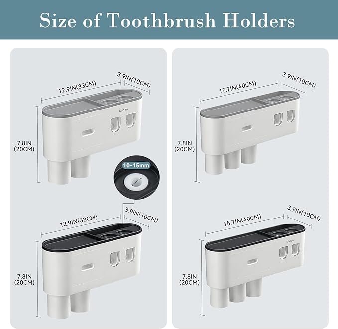 Toothbrush Holders Wall Mounted, Toothbrush Holder with Automatic Toothpaste Dispensers, 6 Brush Slots, 2 Magnetic Cups,1 Cosmetic Drawer Organizer and 1 Large Storage Tray